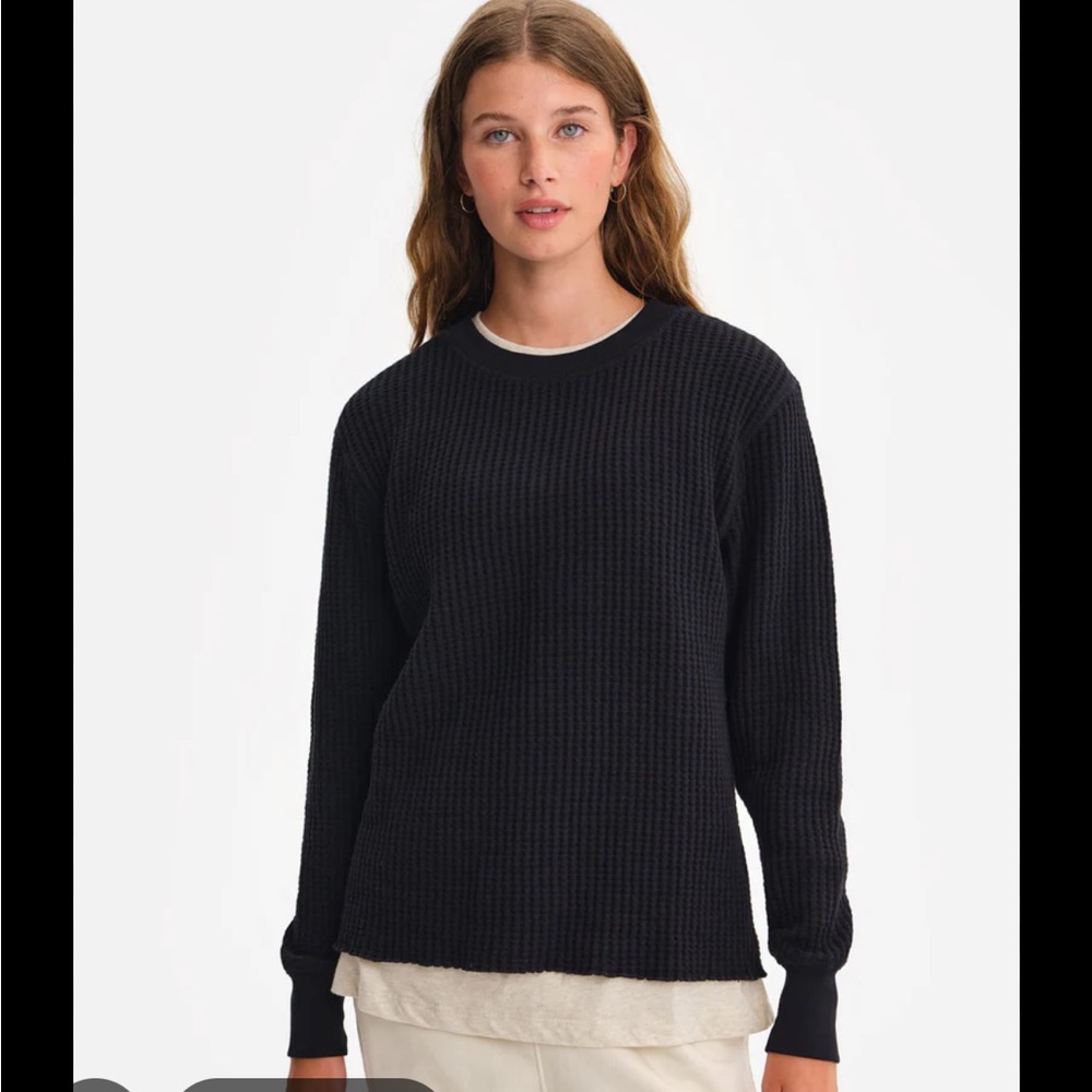 MATE the Label Black Organic Waffle Knit Crew